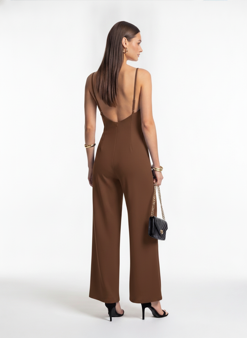 Elegant Backless Wide-Leg Jumpsuit with Adjustable Straps - Jamota