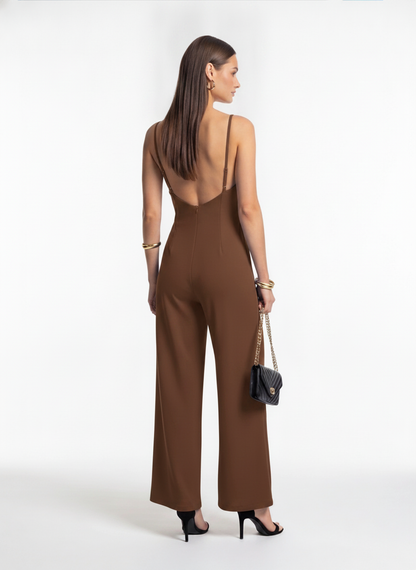 Elegant Backless Wide-Leg Jumpsuit with Adjustable Straps - Jamota