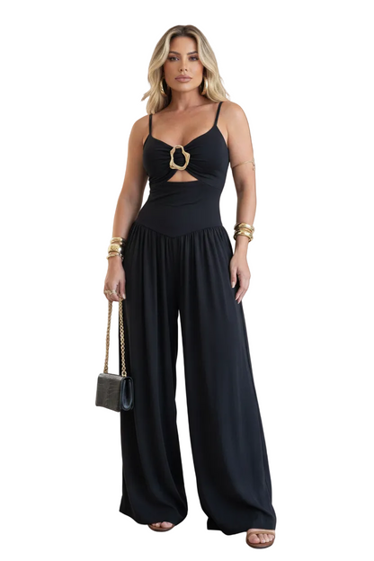 Elegant Backless Wide-Leg Jumpsuit with Adjustable Straps - Jamota