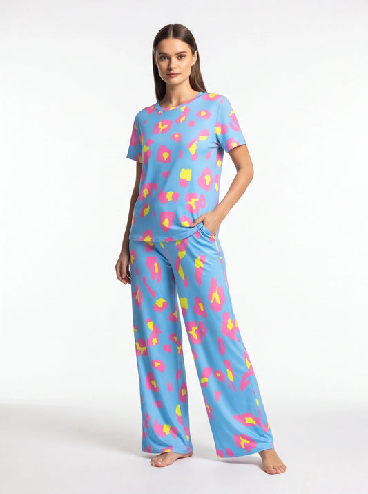 Leopard Print Pajama Set | Soft Fabric & Wide Leg for Ultimate Comfort - Jamota