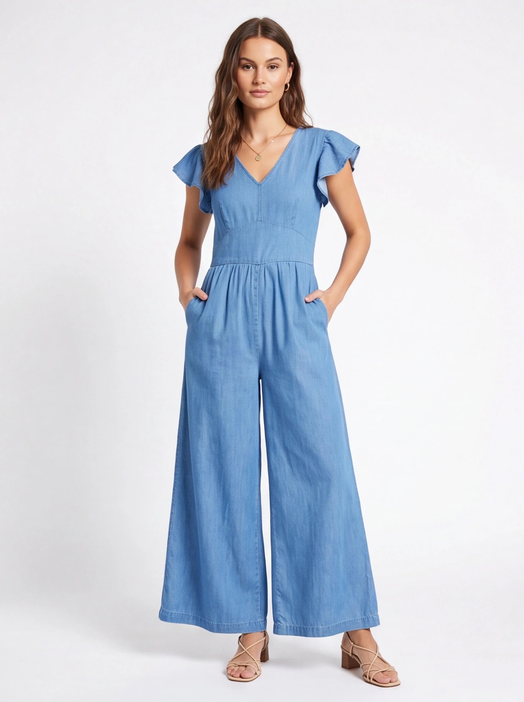 Chic Casual Wide-Leg Jumpsuit with Adjustable Straps & Pockets by Jamota One-Pieces Jumpsuits