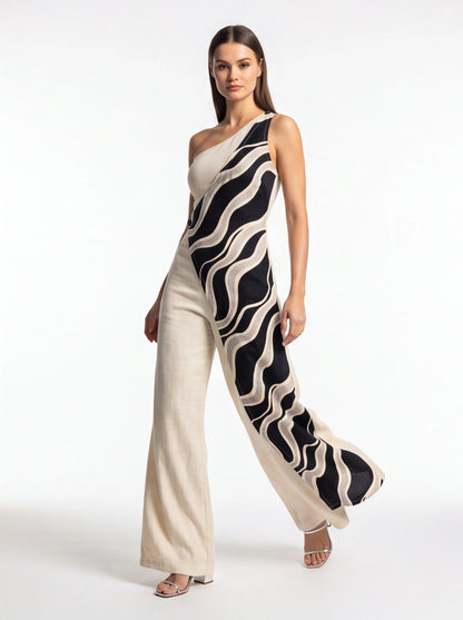 Chic Colorblock Wide-Leg Jumpsuit for Women | Elegant Design, Comforta by Jamota One-Pieces Jumpsuits