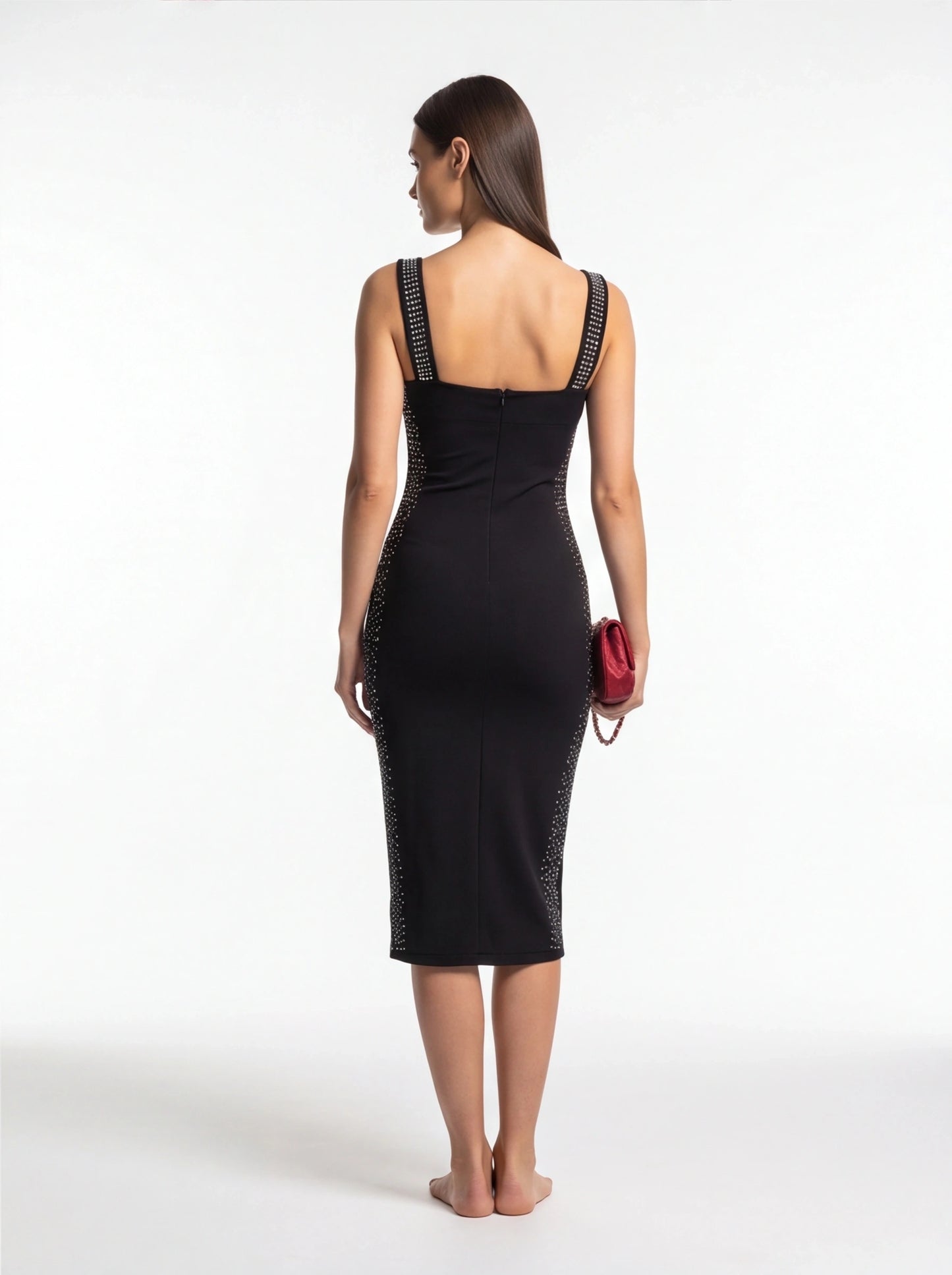 Chic Elegant White Midi Dress with Flattering Fit & Timeless Design by Jamota Dresses Women's Dresses
