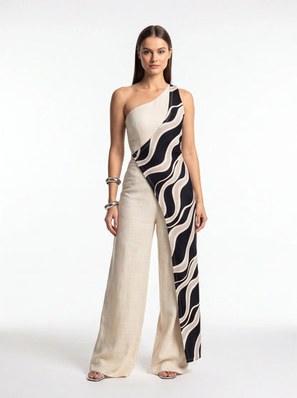 Chic Colorblock Wide-Leg Jumpsuit for Women | Elegant Design, Comforta by Jamota One-Pieces Jumpsuits