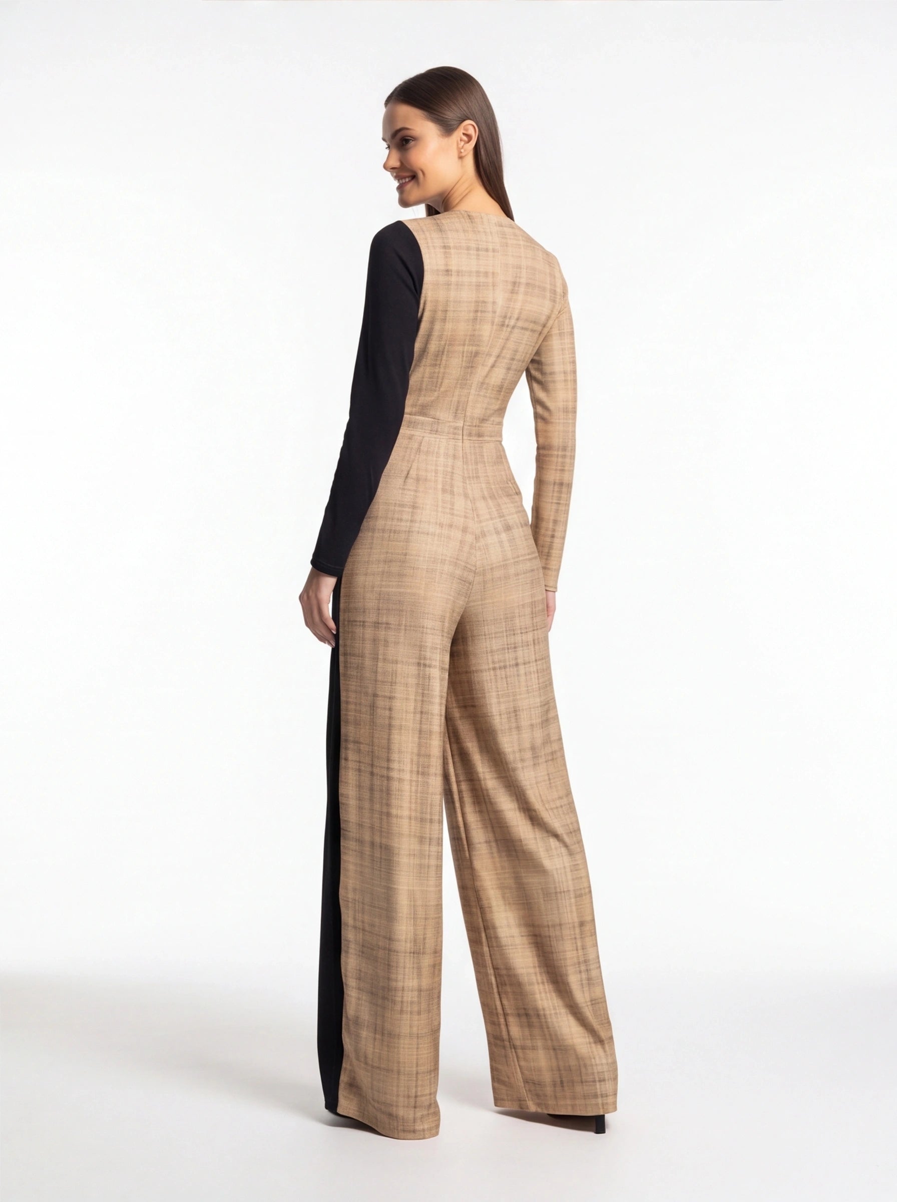 Colorblock Wide-Leg Jumpsuit with V-Neck by Jamota One-Pieces Jumpsuits