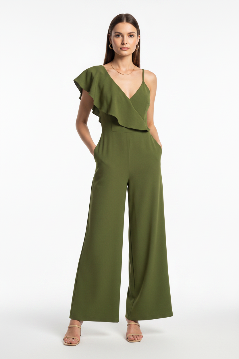 Backless Wide-Leg Jumpsuit with Ruffle Tie Panel - Jamota