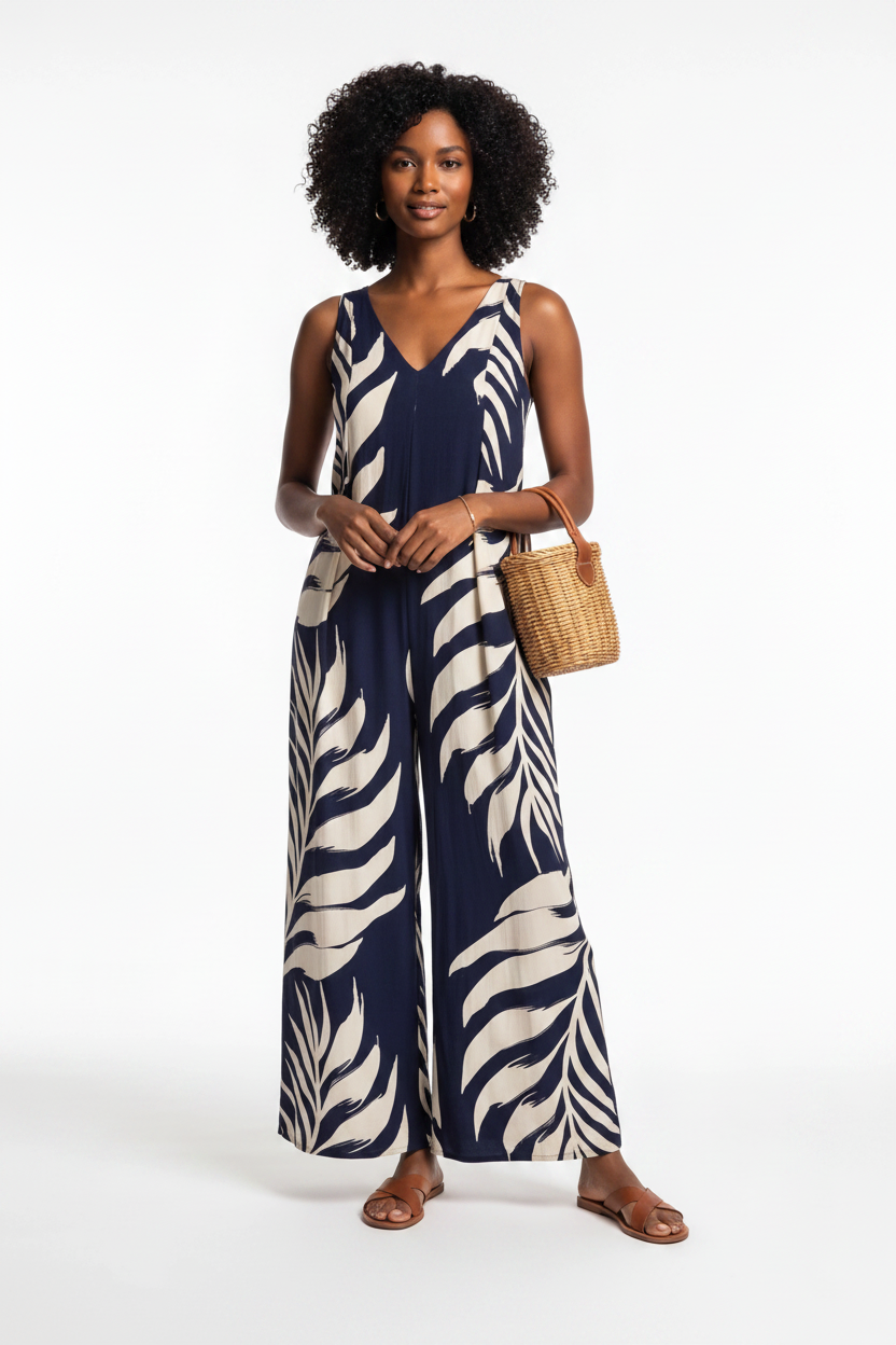 Stylish Tropical Print Jumpsuit for Women | Comfortable & Versatile by Jamota One-Pieces Jumpsuits