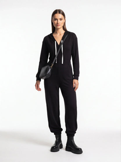 Trendy Hooded Cuffed Jumpsuit for Women | Soft Fabric & Adjustable Wai by Jamota One-Pieces Jumpsuits