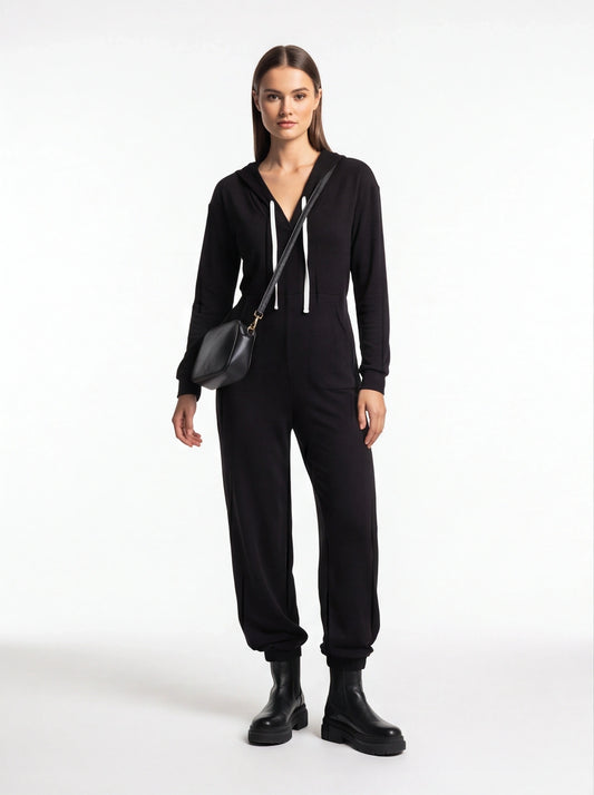Trendy Hooded Cuffed Jumpsuit for Women | Soft Fabric & Adjustable Wai by Jamota One-Pieces Jumpsuits