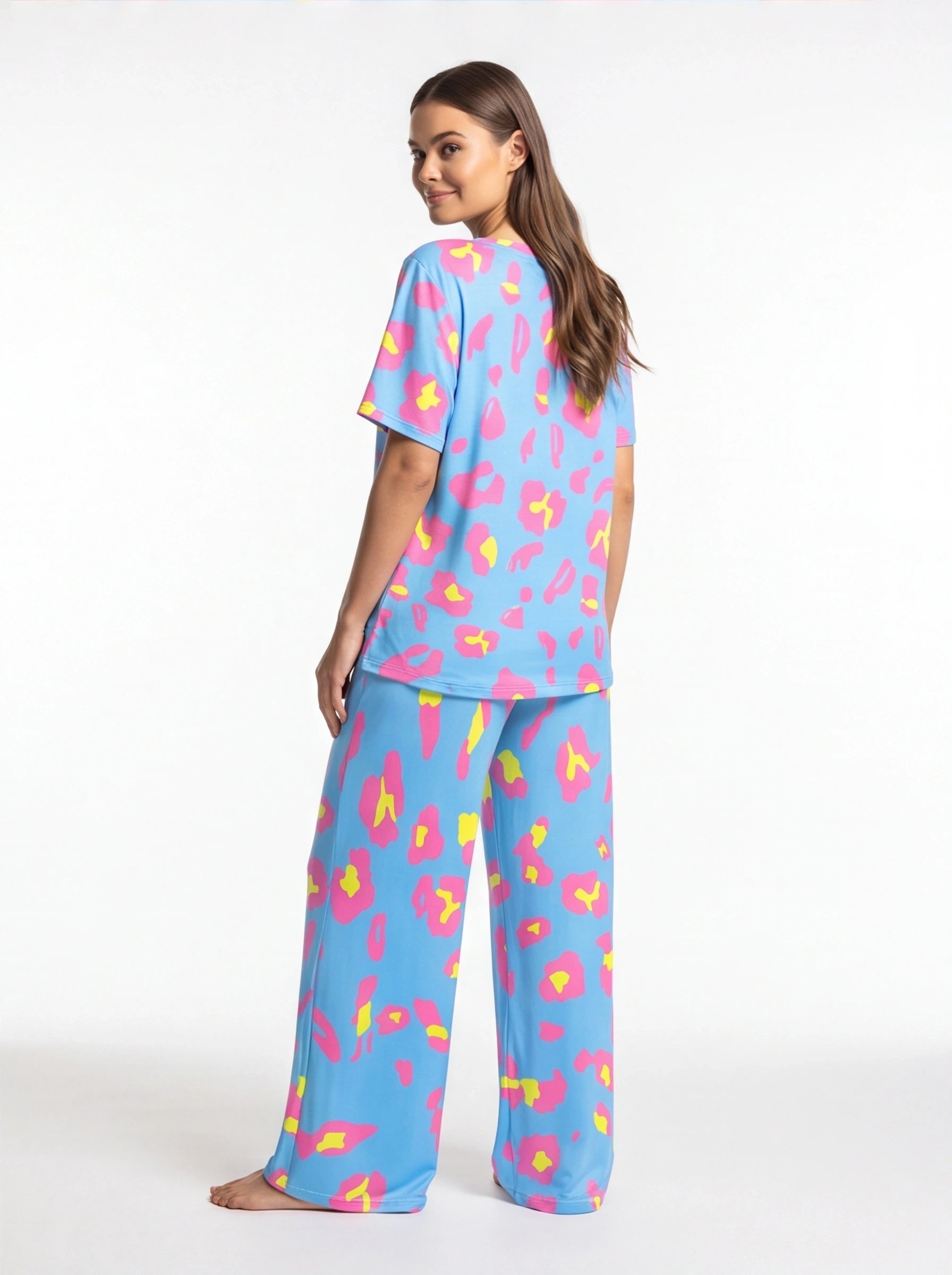 Leopard Print Pajama Set | Soft Fabric & Wide Leg for Ultimate Comfort - Jamota