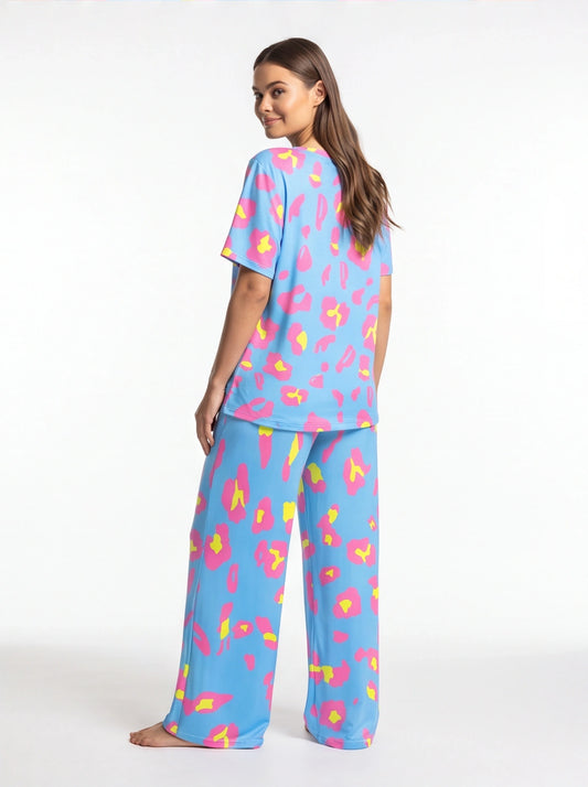 Leopard Print Pajama Set | Soft Fabric & Wide Leg for Ultimate Comfort - Jamota