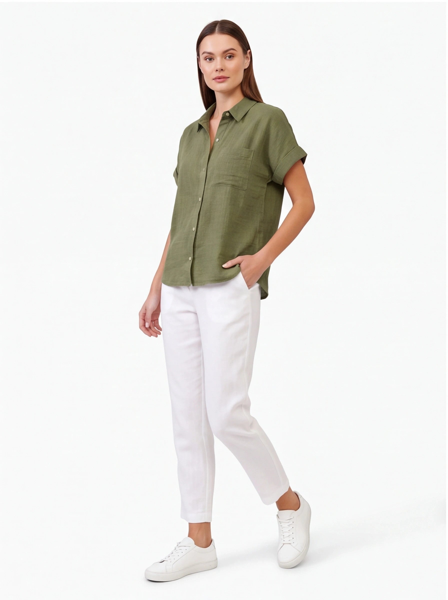 Stylish Lightweight Linen Blouse with Breathable Fabric and Tailored F by Jamota Blouses Blouses
