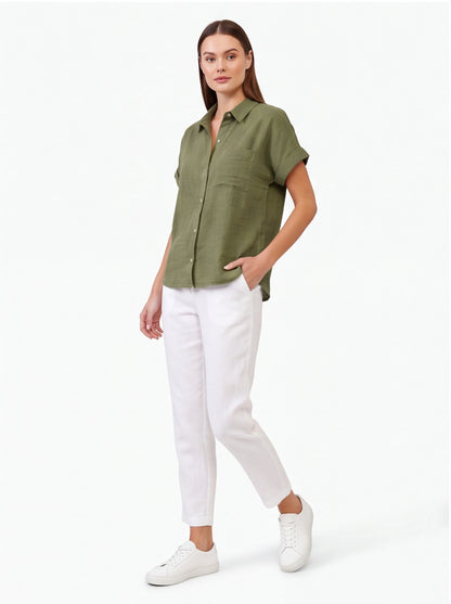 Stylish Lightweight Linen Blouse with Breathable Fabric and Tailored F by Jamota Blouses Blouses