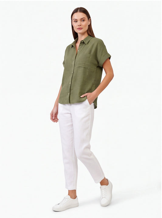 Stylish Lightweight Linen Blouse with Breathable Fabric and Tailored F by Jamota Blouses Blouses