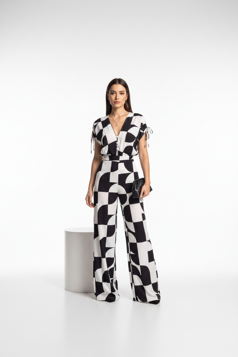 Stylish Geometric Casual Jumpsuit with Pockets and Adjustable Straps by Jamota One-Pieces Jumpsuits & Rompers