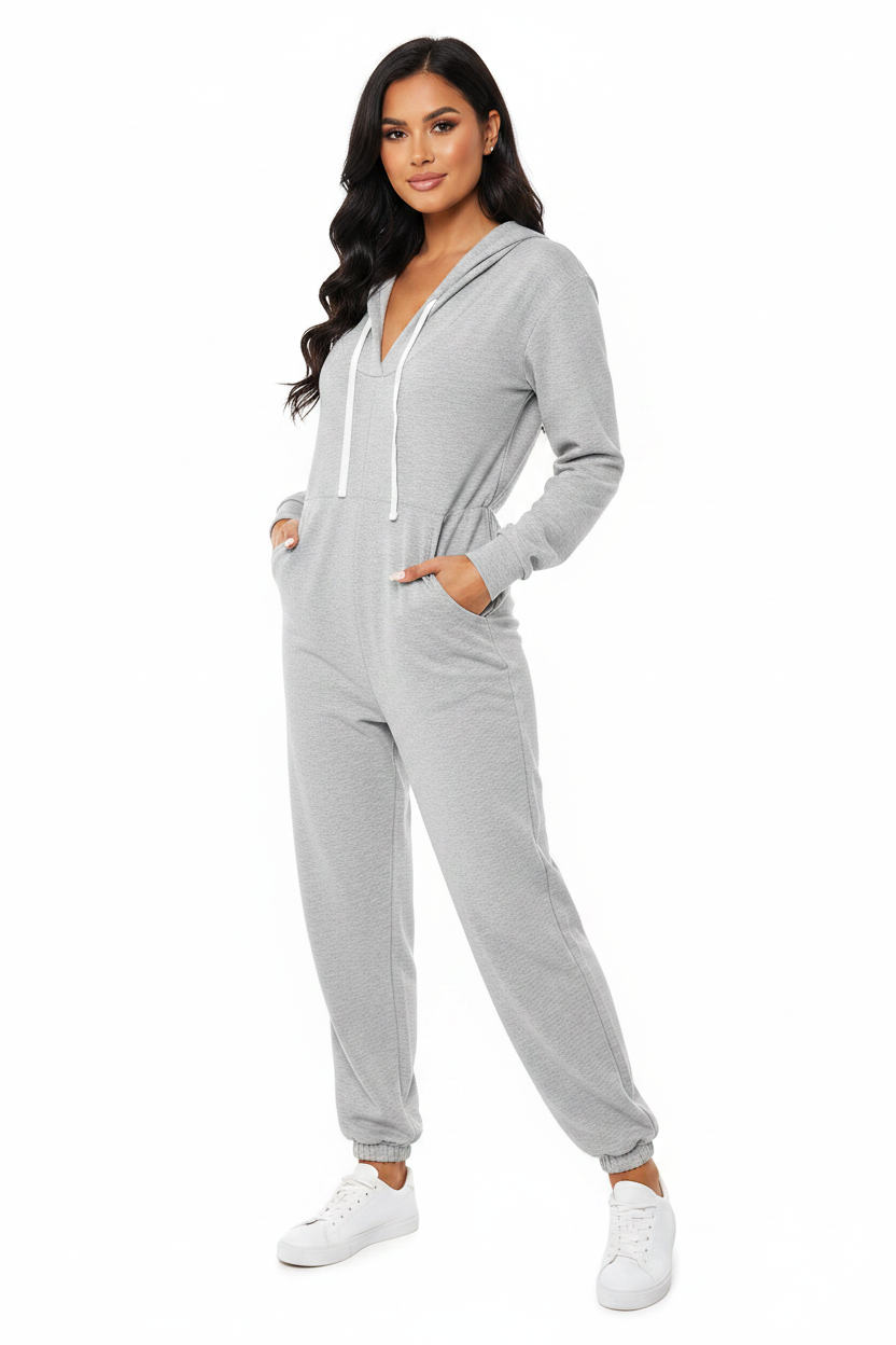 Trendy Hooded Cuffed Jumpsuit for Women | Soft Fabric & Adjustable Wai - Jamota