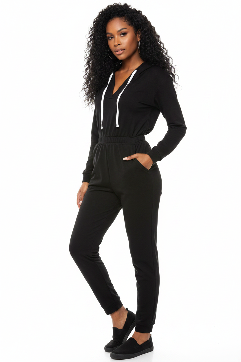 Trendy Hooded Cuffed Jumpsuit for Women | Soft Fabric & Adjustable Wai - Jamota