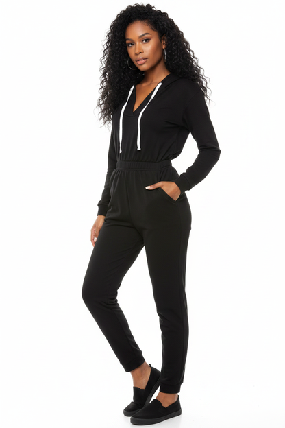 Trendy Hooded Cuffed Jumpsuit for Women | Soft Fabric & Adjustable Wai - Jamota