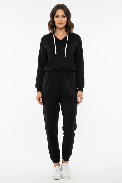 Trendy Hooded Cuffed Jumpsuit for Women | Soft Fabric & Adjustable Wai - Jamota
