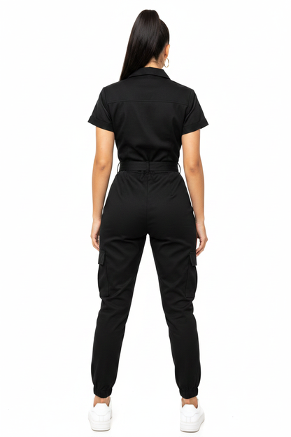 Sleek Casual Short Jumpsuit for Women with Pockets & Adjustable Straps - Jamota