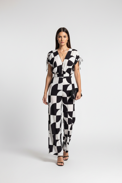 Stylish Geometric Casual Jumpsuit with Pockets and Adjustable Straps by Jamota One-Pieces Jumpsuits & Rompers