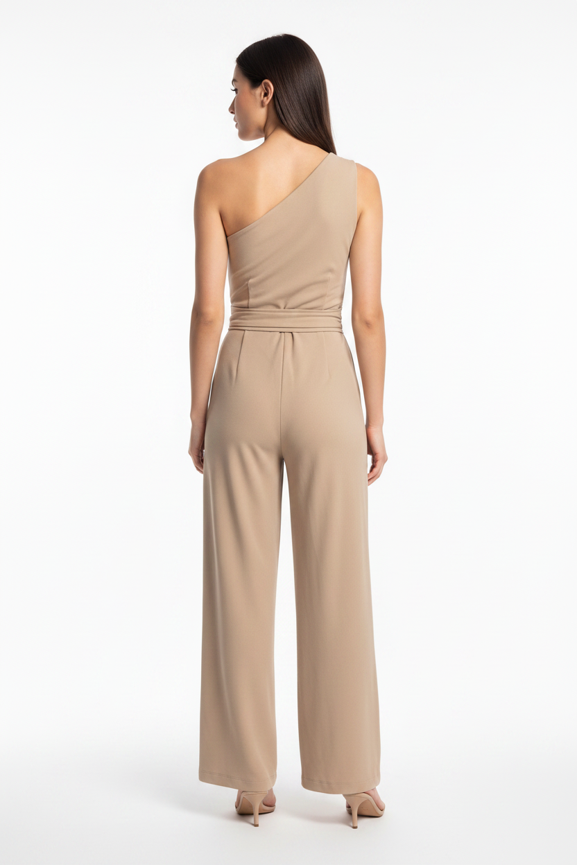 Elegant Asymmetric Wide-Leg Jumpsuit with Pockets & Adjustable Straps by Jamota One-Pieces Jumpsuits