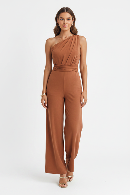 Elegant Asymmetric Wide-Leg Jumpsuit with Pockets & Adjustable Straps by Jamota One-Pieces Jumpsuits