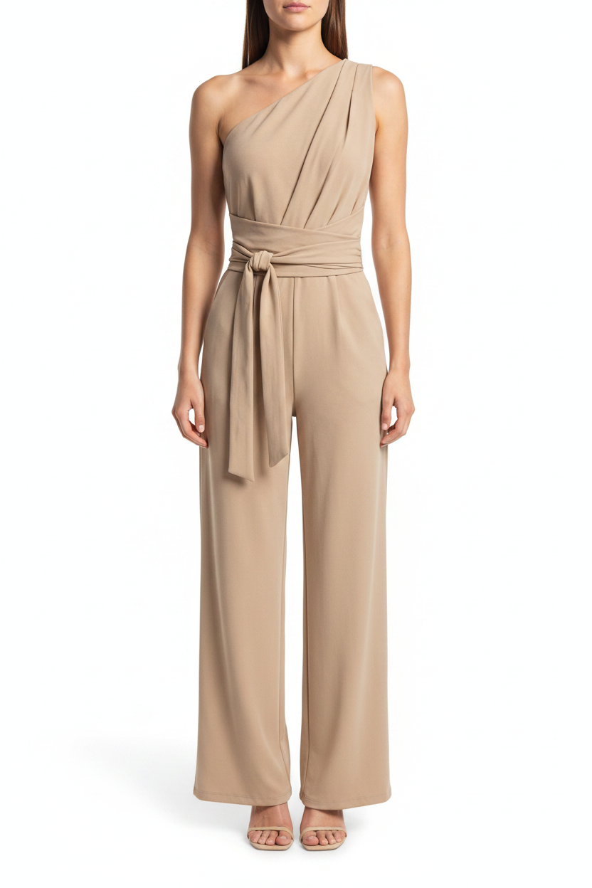 Elegant Asymmetric Wide-Leg Jumpsuit with Pockets & Adjustable Straps by Jamota One-Pieces Jumpsuits