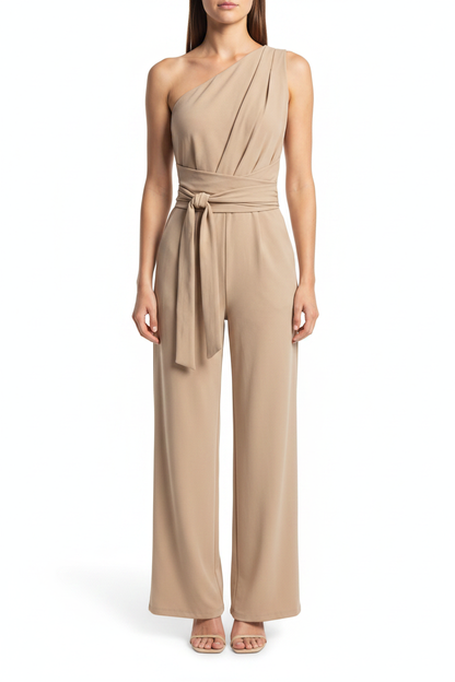Elegant Asymmetric Wide-Leg Jumpsuit with Pockets & Adjustable Straps by Jamota One-Pieces Jumpsuits