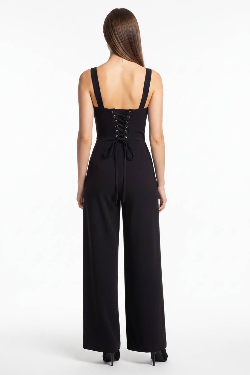 Elegant Black Women's Jumpsuit with Tailored Fit and Pockets - Jamota
