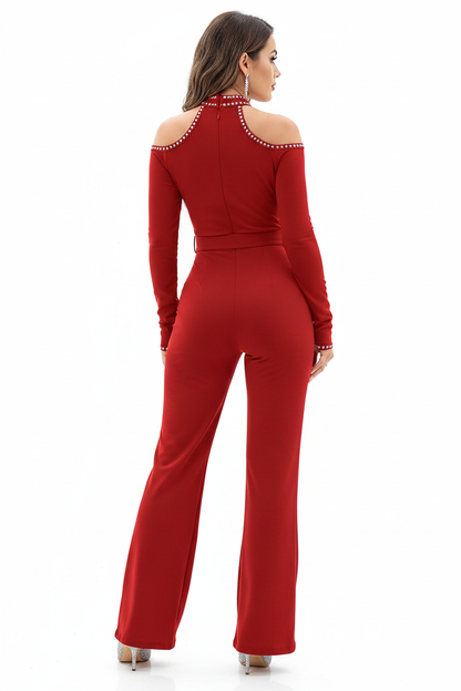 Elegant Cold Shoulder Jumpsuit with Pockets and Adjustable Straps - Jamota