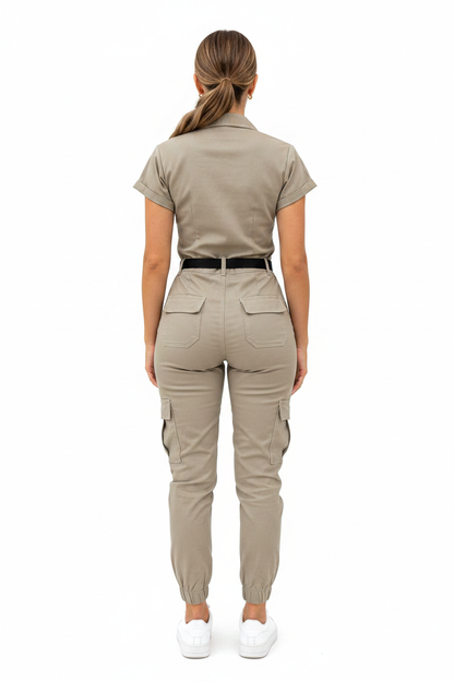 Sleek Casual Short Jumpsuit for Women with Pockets & Adjustable Straps - Jamota
