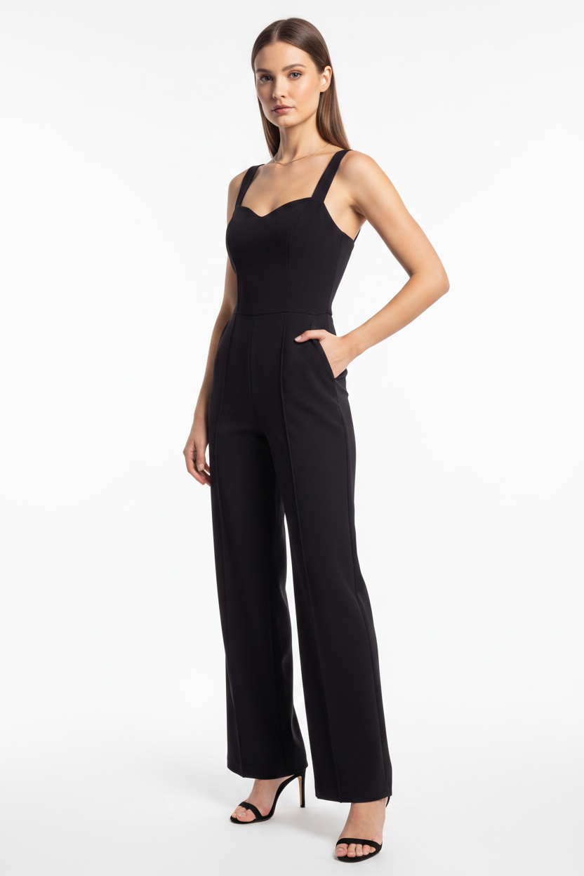 Elegant Black Women's Jumpsuit with Tailored Fit and Pockets - Jamota
