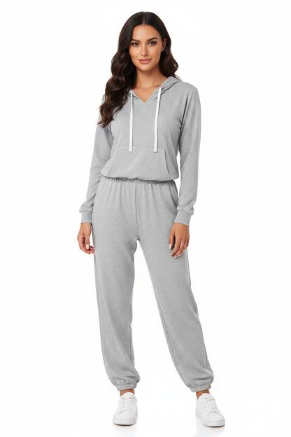 Trendy Hooded Cuffed Jumpsuit for Women | Soft Fabric & Adjustable Wai - Jamota