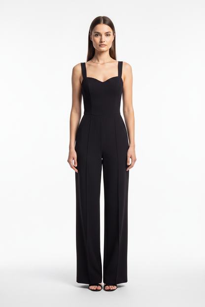 Elegant Black Women's Jumpsuit with Tailored Fit and Pockets - Jamota
