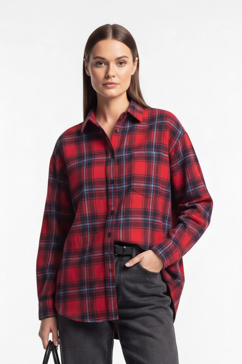 Stylish Oversized Red Plaid Shirt | Soft Fabric & Comfortable Fit by Jamota Shirts Casual Shirts
