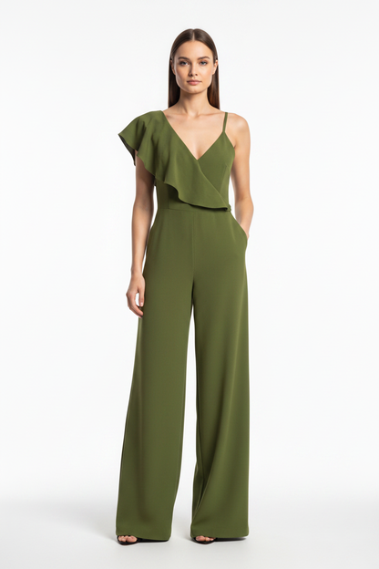Backless Wide-Leg Jumpsuit with Ruffle Tie Panel - Jamota