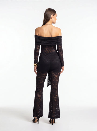 Elegant Black Lace Jumpsuit with Sleeveless Design and Flattering Fit by Jamota One-Pieces Jumpsuits