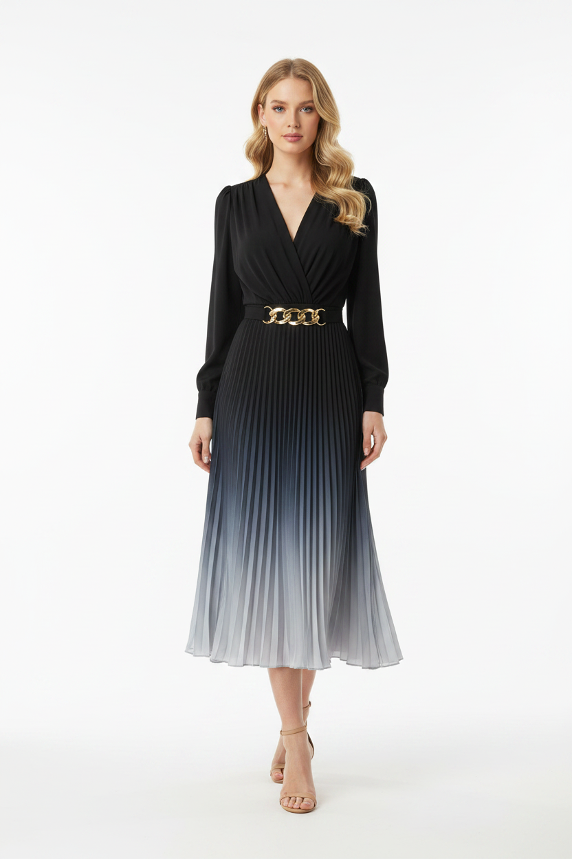 Stylish Ombre Midi Dress with Elegant Sleeves and Flattering Fit by Jamota Dresses Women's Dresses