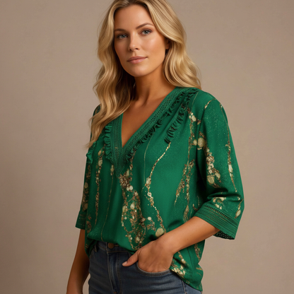 Elegant Ruffled Long Sleeve Blouse with Soft Fabric & Classic Fit by Jamota Blouses Blouses