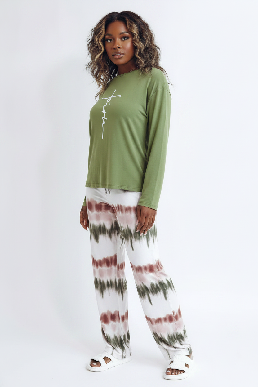Multicolor Pajama Set Soft Long Sleeve Ombre Pants All Day Comfort Polyester Elastane Blend by Jamota Pajamas Pajamas