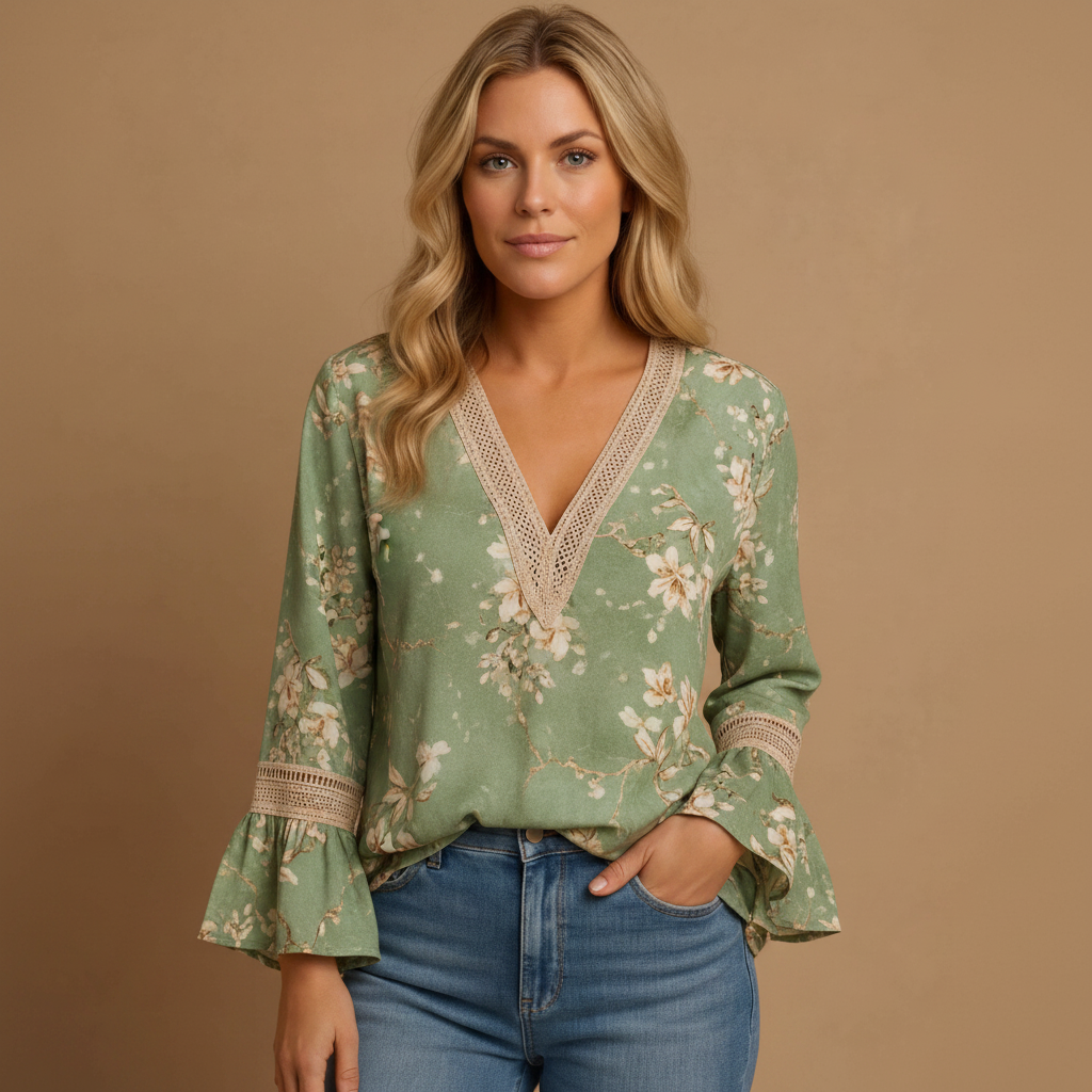 Elegant Ruffled Long Sleeve Blouse with Soft Fabric & Classic Fit by Jamota Blouses Blouses