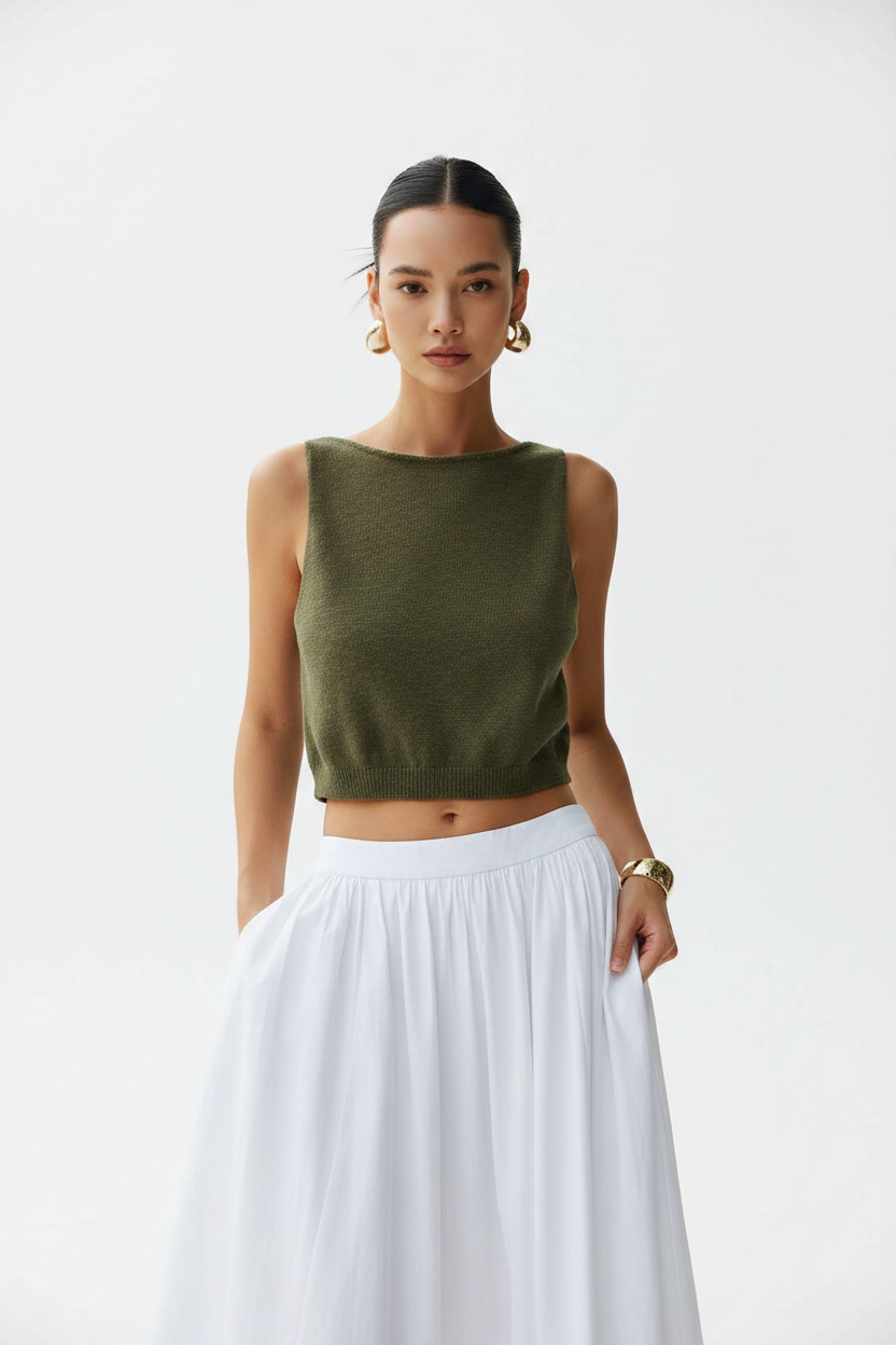 Stylish White Sleeveless Crop Top with Soft Fabric and Tailored Fit by Jamota Tank Tops T-Shirts