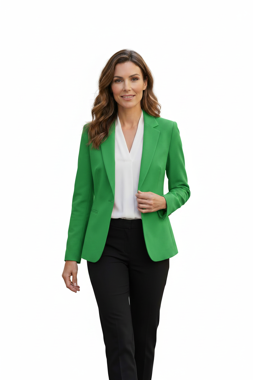 Elegant Tailored Slim Fit Blazer with Padded Shoulders & Pocket Detail by Jamota Blazers