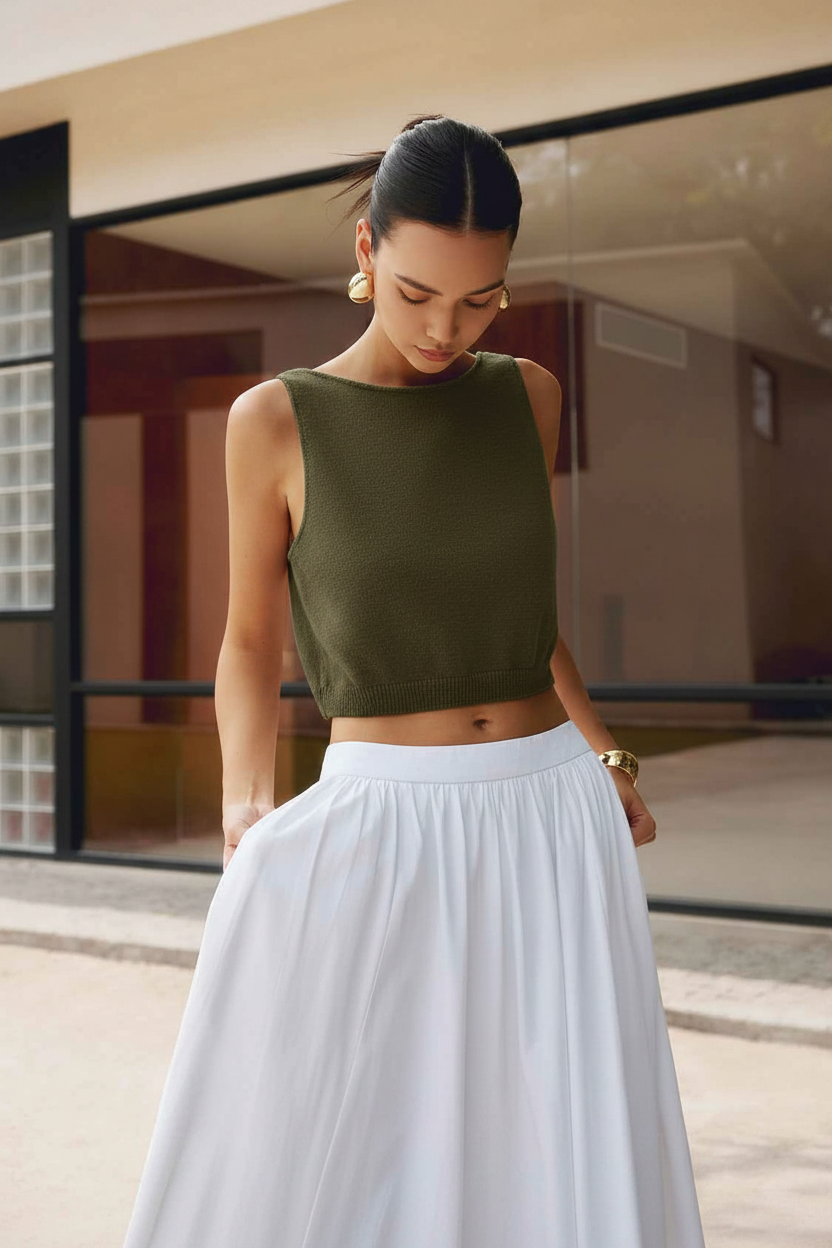 Stylish White Sleeveless Crop Top with Soft Fabric and Tailored Fit by Jamota Tank Tops T-Shirts