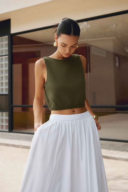 Stylish White Sleeveless Crop Top with Soft Fabric and Tailored Fit by Jamota Tank Tops T-Shirts