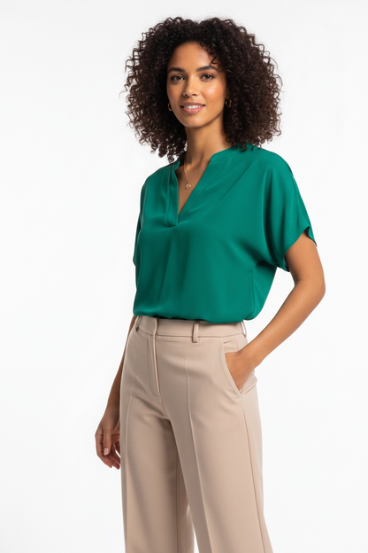 Elegant Soft V Neck Blouse with Lightweight Fabric and Relaxed Fit by Jamota Clothing Tops Women's Tops