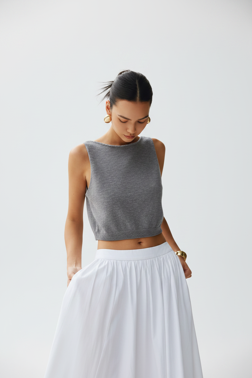 Stylish White Sleeveless Crop Top with Soft Fabric and Tailored Fit by Jamota Tank Tops T-Shirts