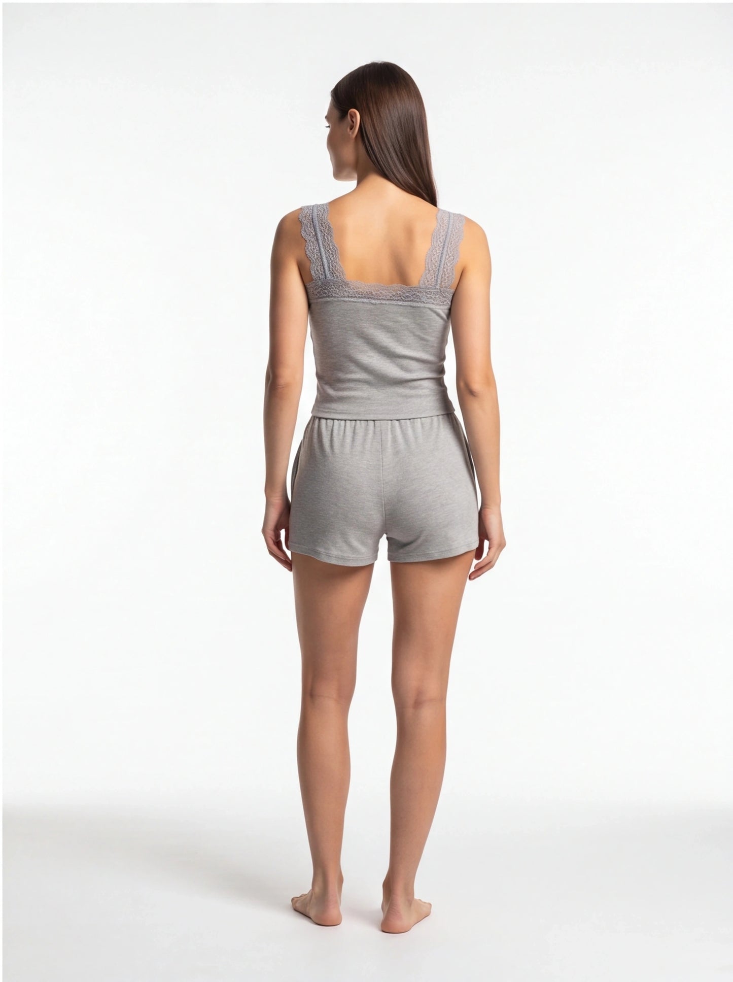 Casual Ribbed Pajama Set with Built-In Bra and Soft Comfort Shorts
