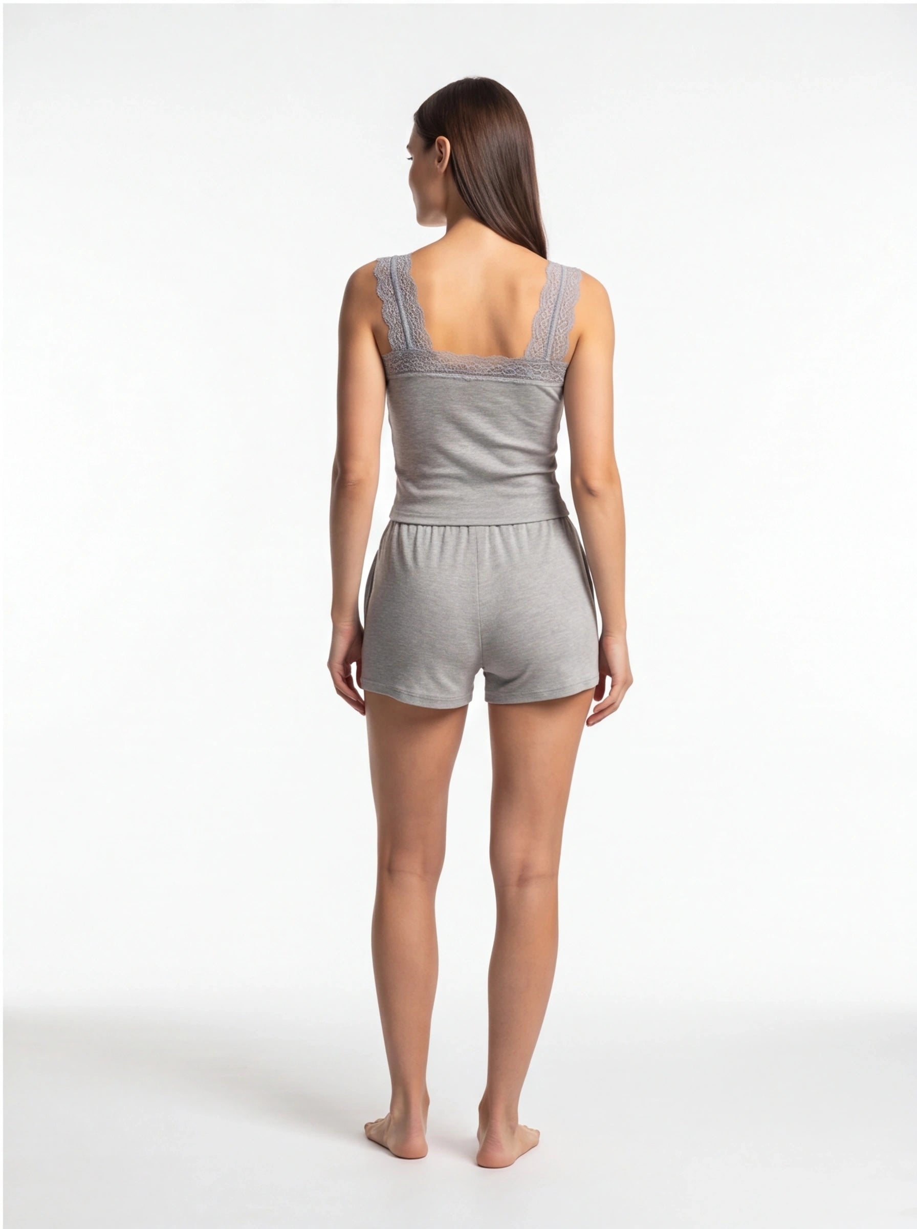 Casual Ribbed Pajama Set with Built-In Bra and Soft Comfort Shorts